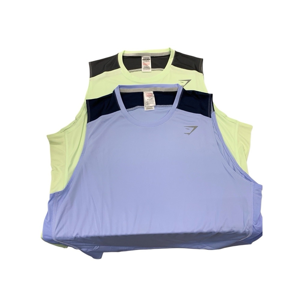 LOT OF 2 Men's Gymshark Speed Evolve Tank Blue And Green Size X-Large New In Bag